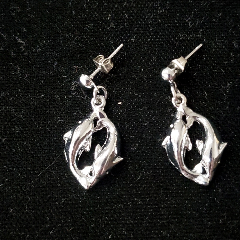 Silver Tone Dolphin Earrings